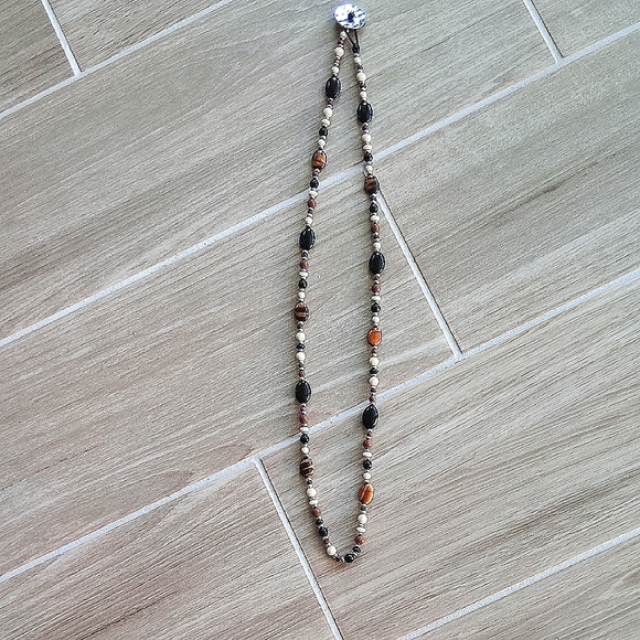 Chaps Earthtone Eclectic Beaded Stone Necklace - Picture 4 of 6